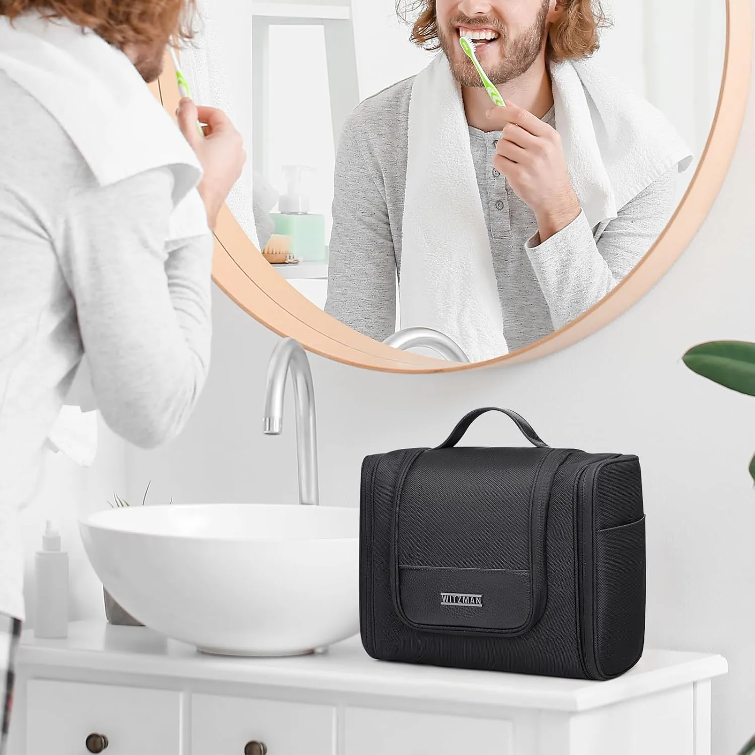 WITZMAN Toiletry Bag for Men Women Large Hanging Multi-organization Bathroom Bag Water-resistant Dopp Kit Shaving Bag Men(B690 Black)