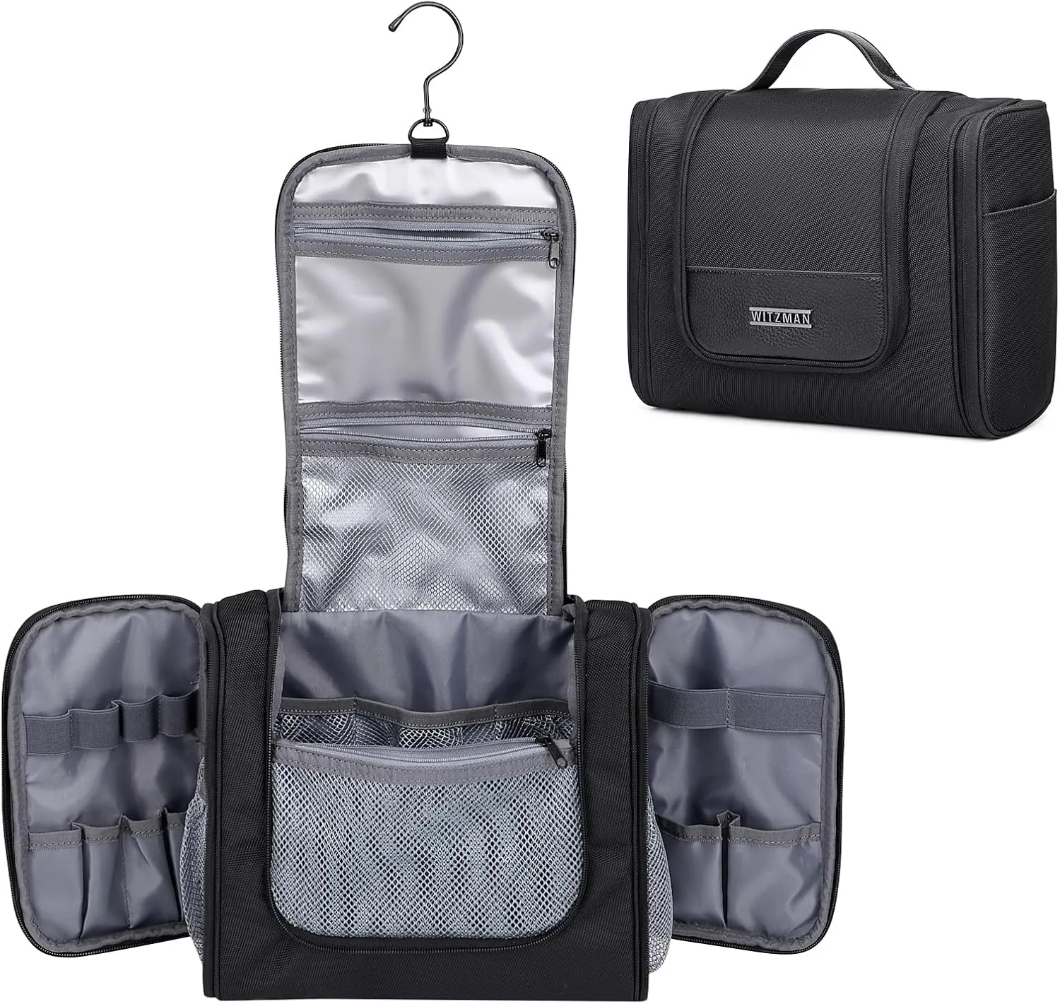 WITZMAN Toiletry Bag for Men Women Large Hanging Multi-organization Bathroom Bag Water-resistant Dopp Kit Shaving Bag Men(B690 Black)
