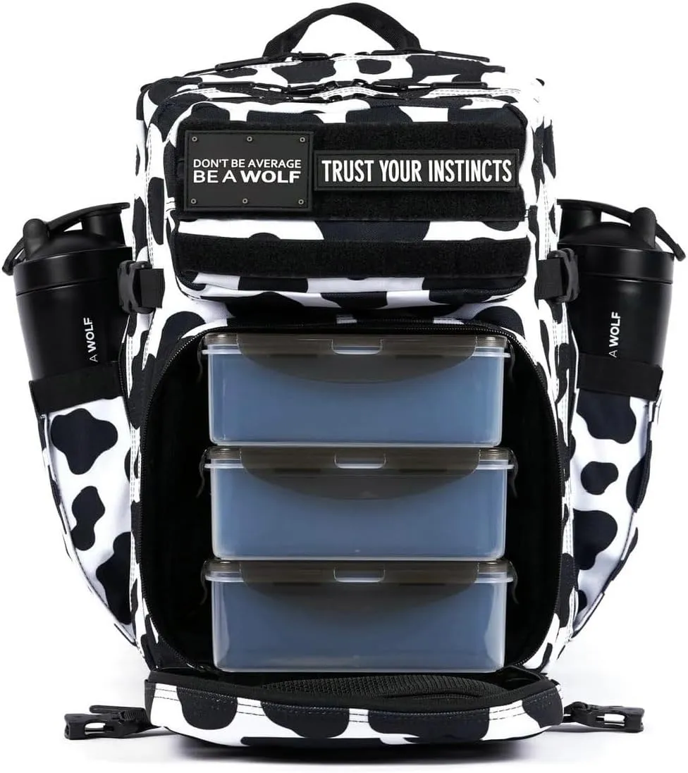 WOLFpak 35L Backpack Meal Prep Management (Black White Cow Print)
