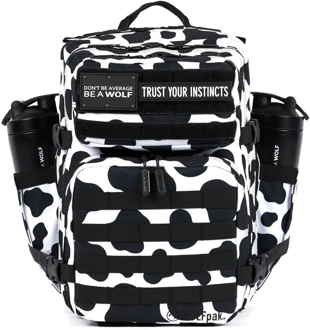 WOLFpak 35L Backpack Meal Prep Management (Black White Cow Print)