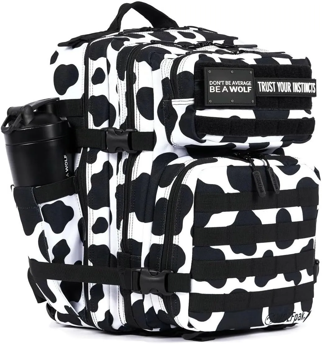 WOLFpak 35L Backpack Meal Prep Management (Black White Cow Print)