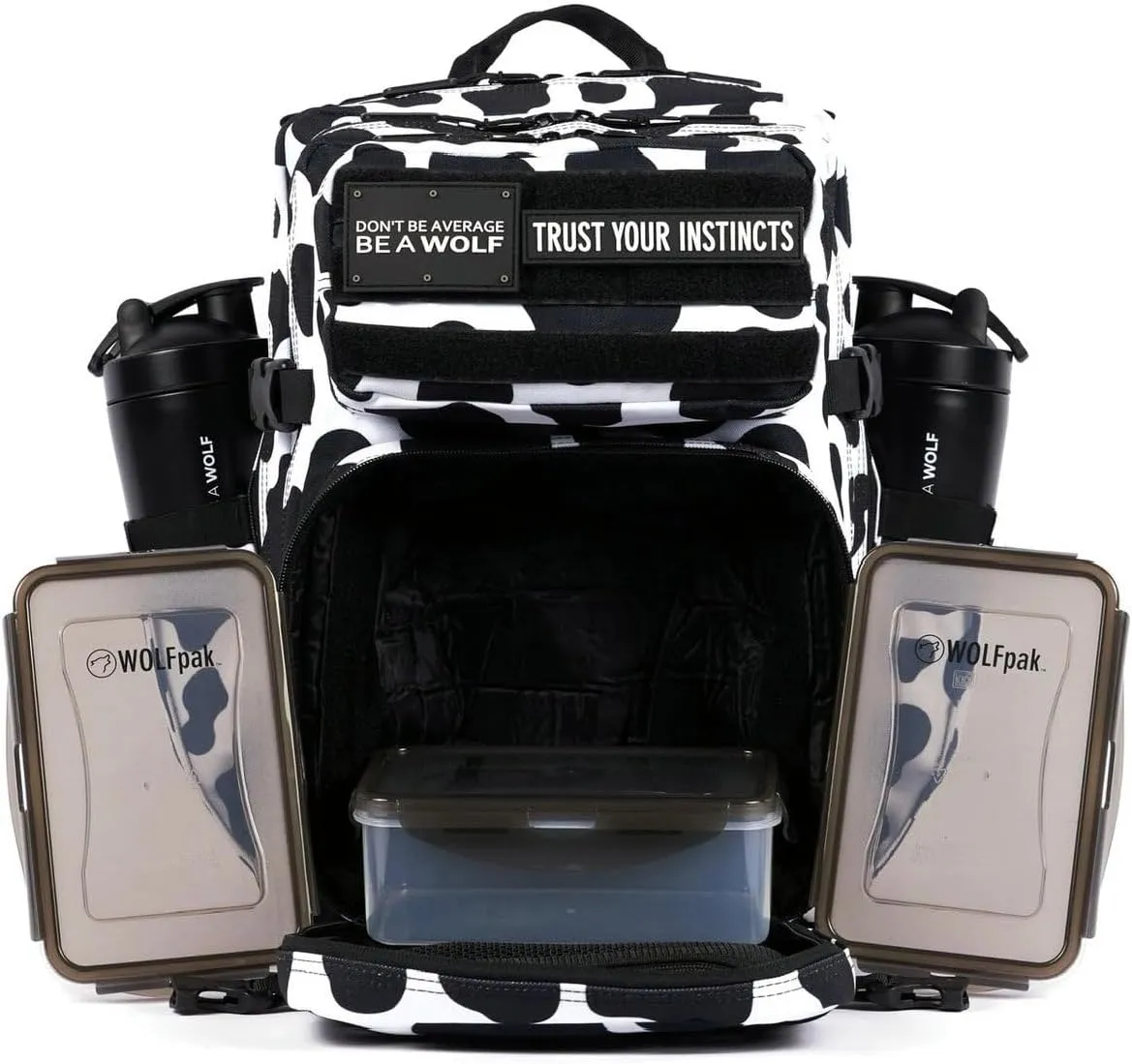 WOLFpak 35L Backpack Meal Prep Management (Black White Cow Print)