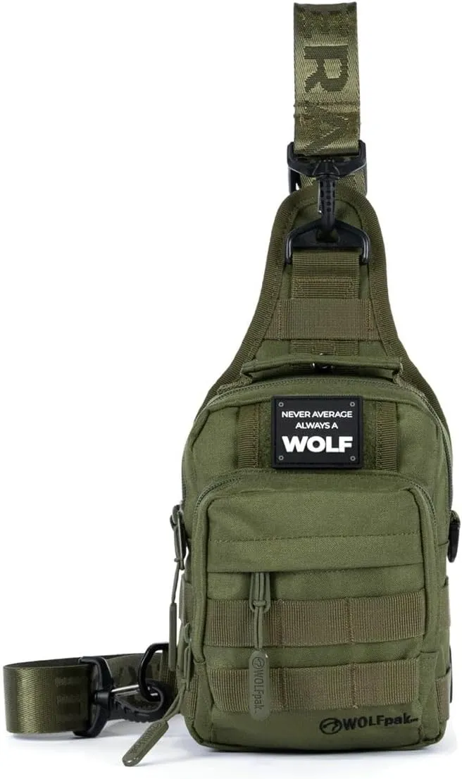 WOLFpak 4L Mini Tactical Sling Bag (OD Green) – Compact Crossbody Backpack for Gym, Travel & EDC – Tactical Shoulder Bag with Multiple Pockets – Lightweight, Durable Sling Pack for Men & Women