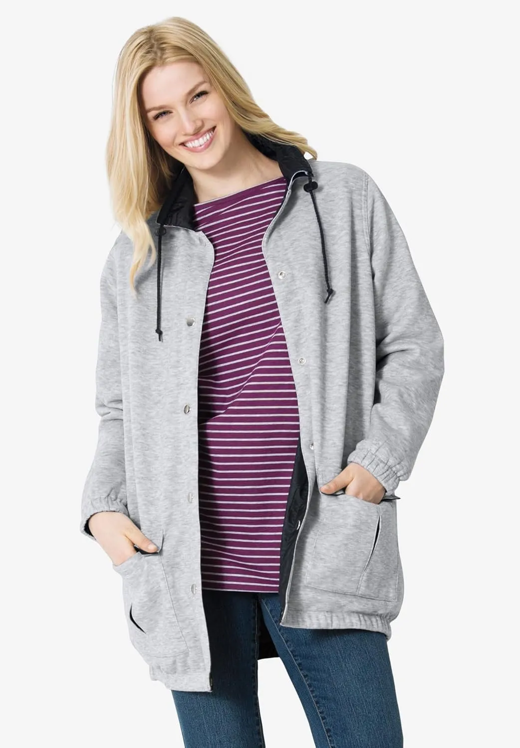 Woman Within Plus Size Fleece Nylon Reversible Jacket