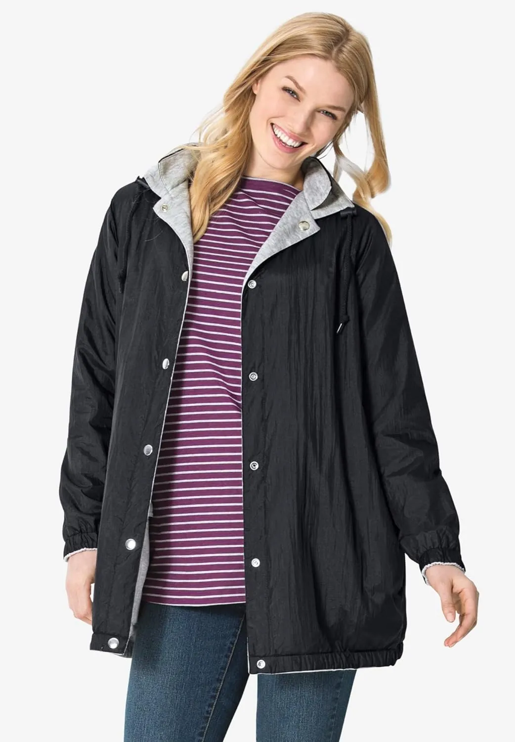 Woman Within Plus Size Fleece Nylon Reversible Jacket