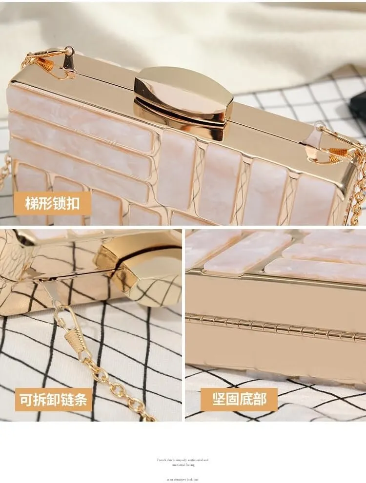 Women Acrylic Clutch Bridal Purse Stripe Evening Bag Marble Handbag for Prom Wedding Party Cocktail