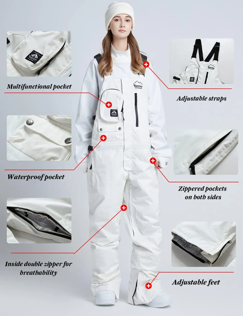 Women and Men's Ski Overalls Waterproof Snow Bibs Ski Pants Windproof Insulated Overalls Pants Outdoor Snowboard Pant