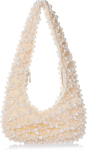 Women Artisanal Acrylic Pearl Clutch Exquisite Beads and Fabric Woven Shoulder Bag Evening Satchal for Wedding Party