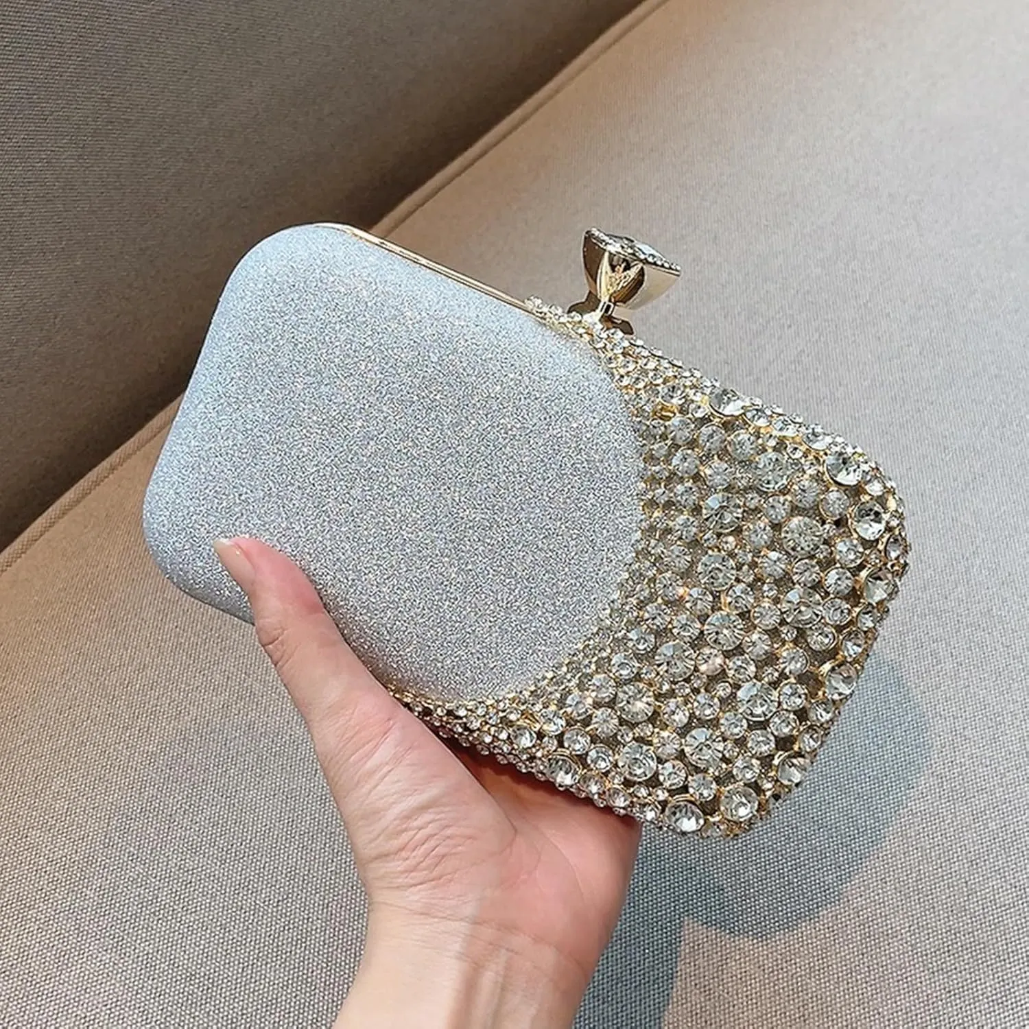 Women Clutch Bag Rhinestone Sequin Evening Bag Half-Moon Shape Crystal Wedding Cocktail Party Purse Sparkling purse