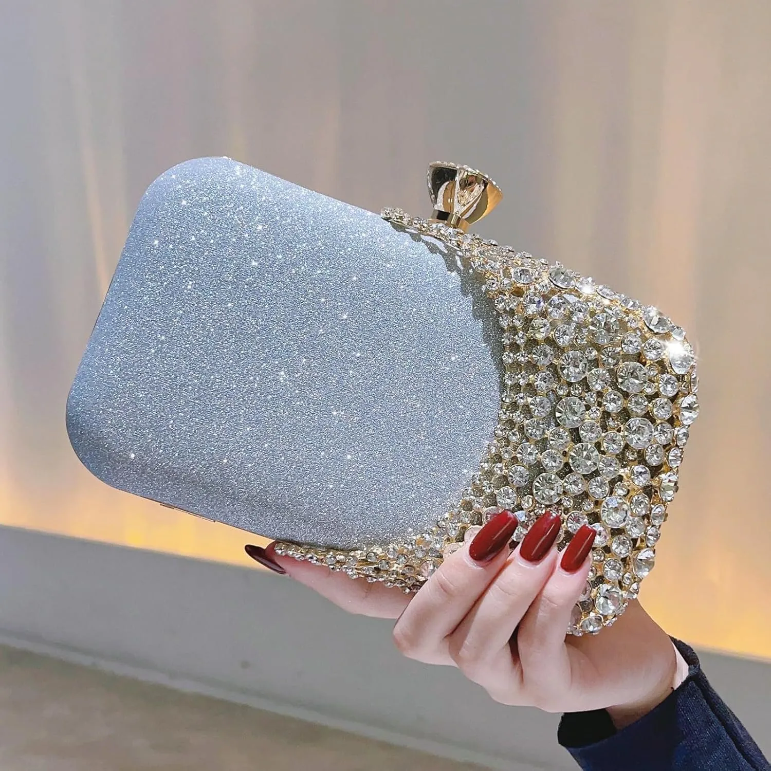 Women Clutch Bag Rhinestone Sequin Evening Bag Half-Moon Shape Crystal Wedding Cocktail Party Purse Sparkling purse