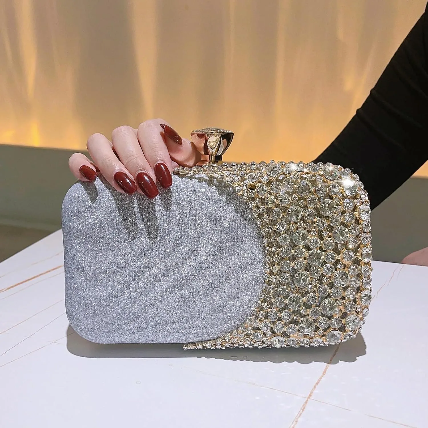 Women Clutch Bag Rhinestone Sequin Evening Bag Half-Moon Shape Crystal Wedding Cocktail Party Purse Sparkling purse