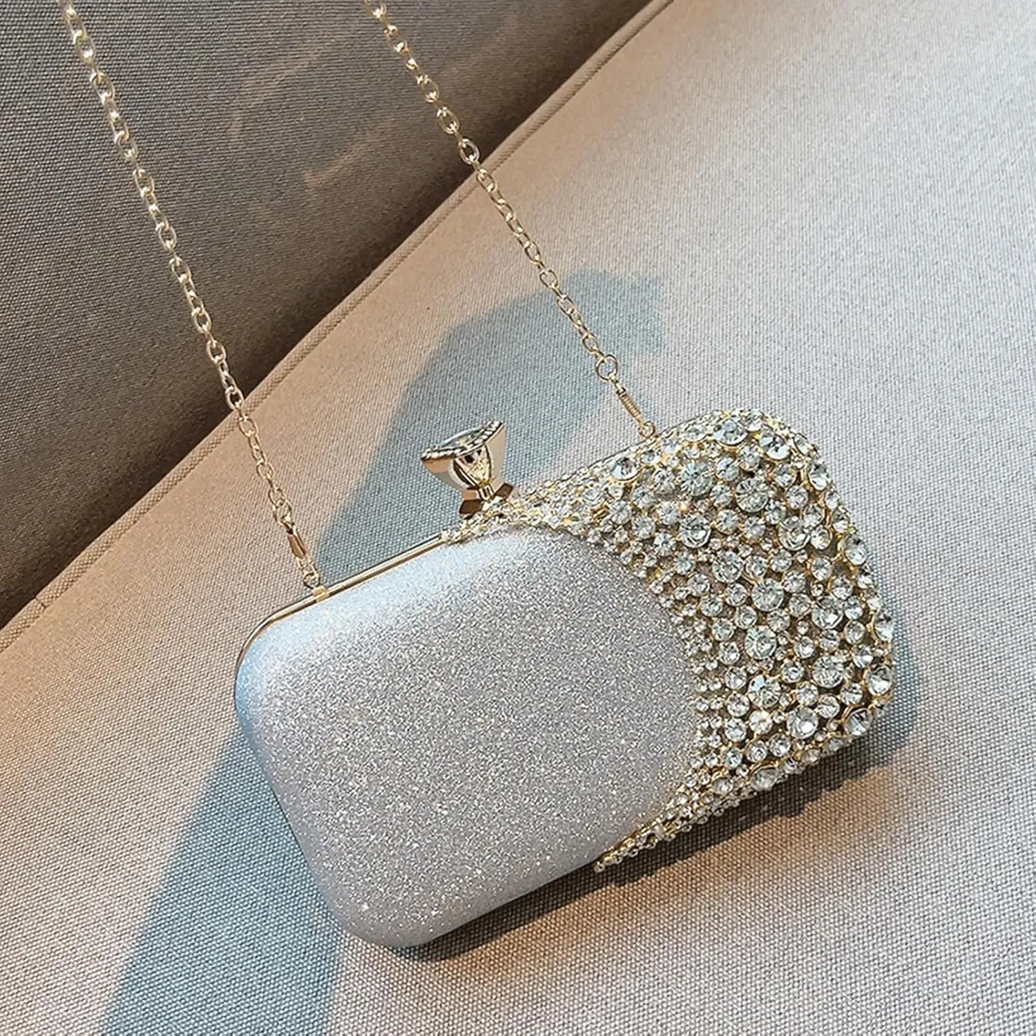 Women Clutch Bag Rhinestone Sequin Evening Bag Half-Moon Shape Crystal Wedding Cocktail Party Purse Sparkling purse