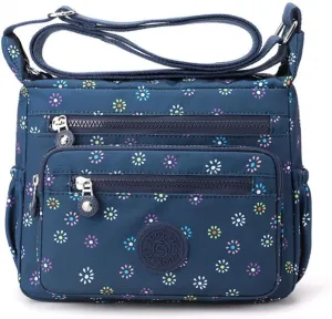 Women Crossbody Bag Multi-Pocket Nylon Waterproof Lightweight Casual Shoulder Handbag Purse Bookbag