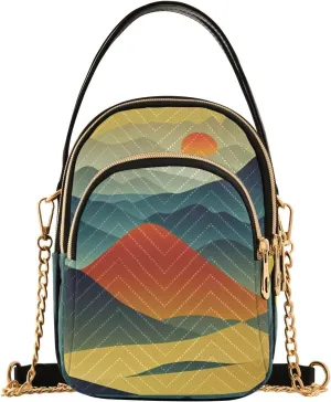 Women Crossbody Sling Bags Fanciful Mountains Print, Compact Fashion Handbags Purse with Chain Strap Top handle for Evening Party Dating Travel