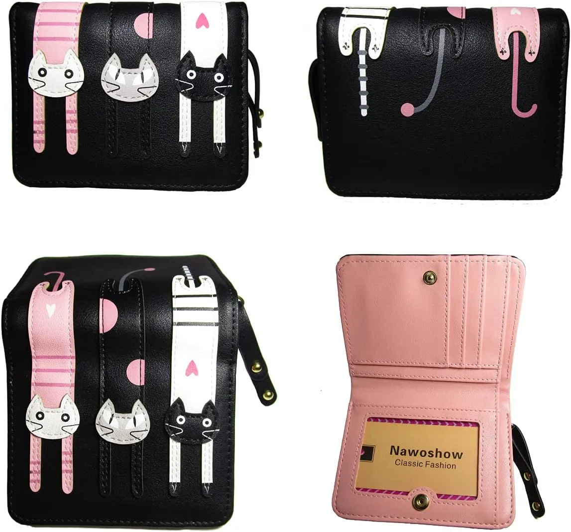 Women Cute Cat Wallet Coin Purse Bifold Wallet Clutch Bag