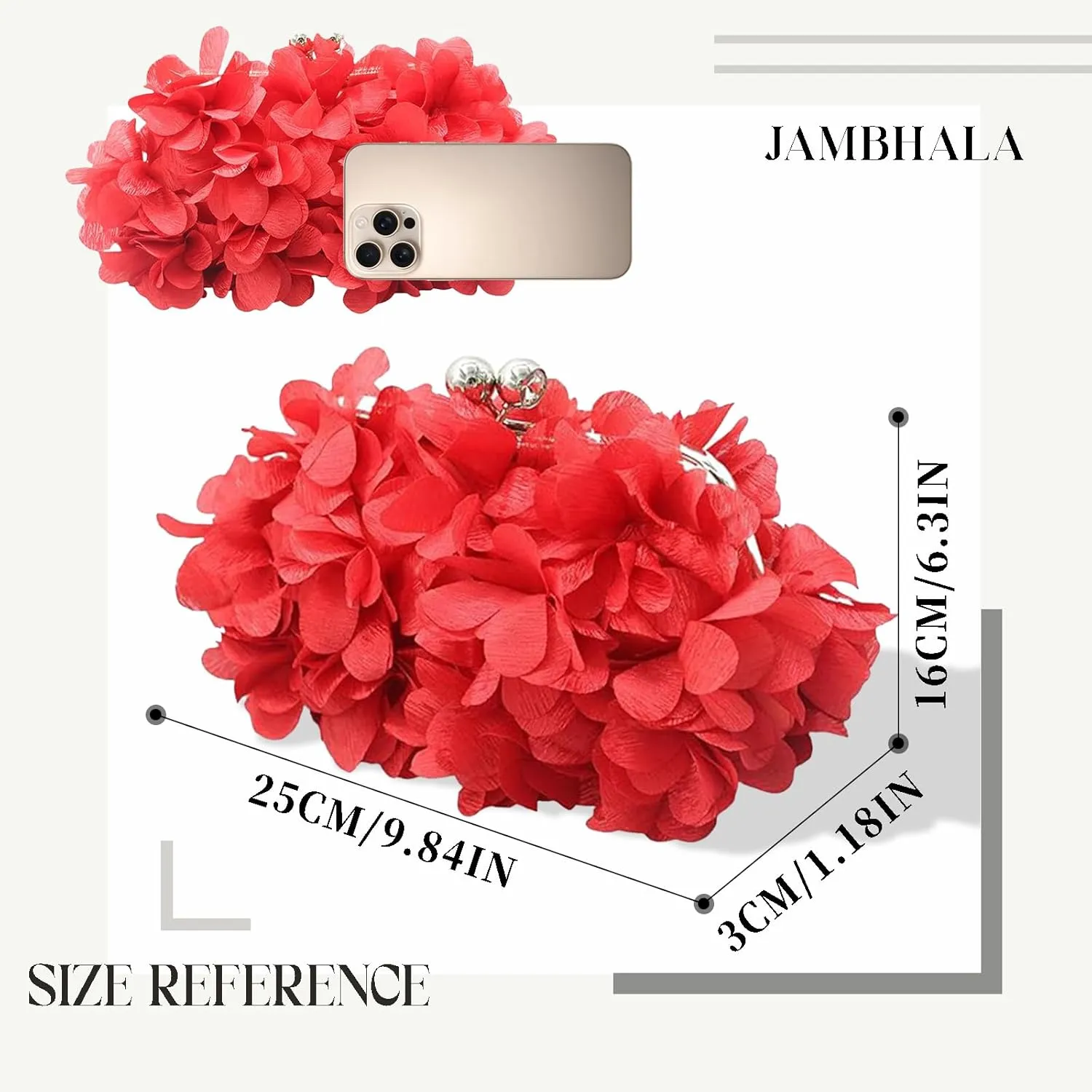 Women Elegant Evening Purse, Small Floral Clutch Bag with Detachable Chain for Wedding, Party, Prom