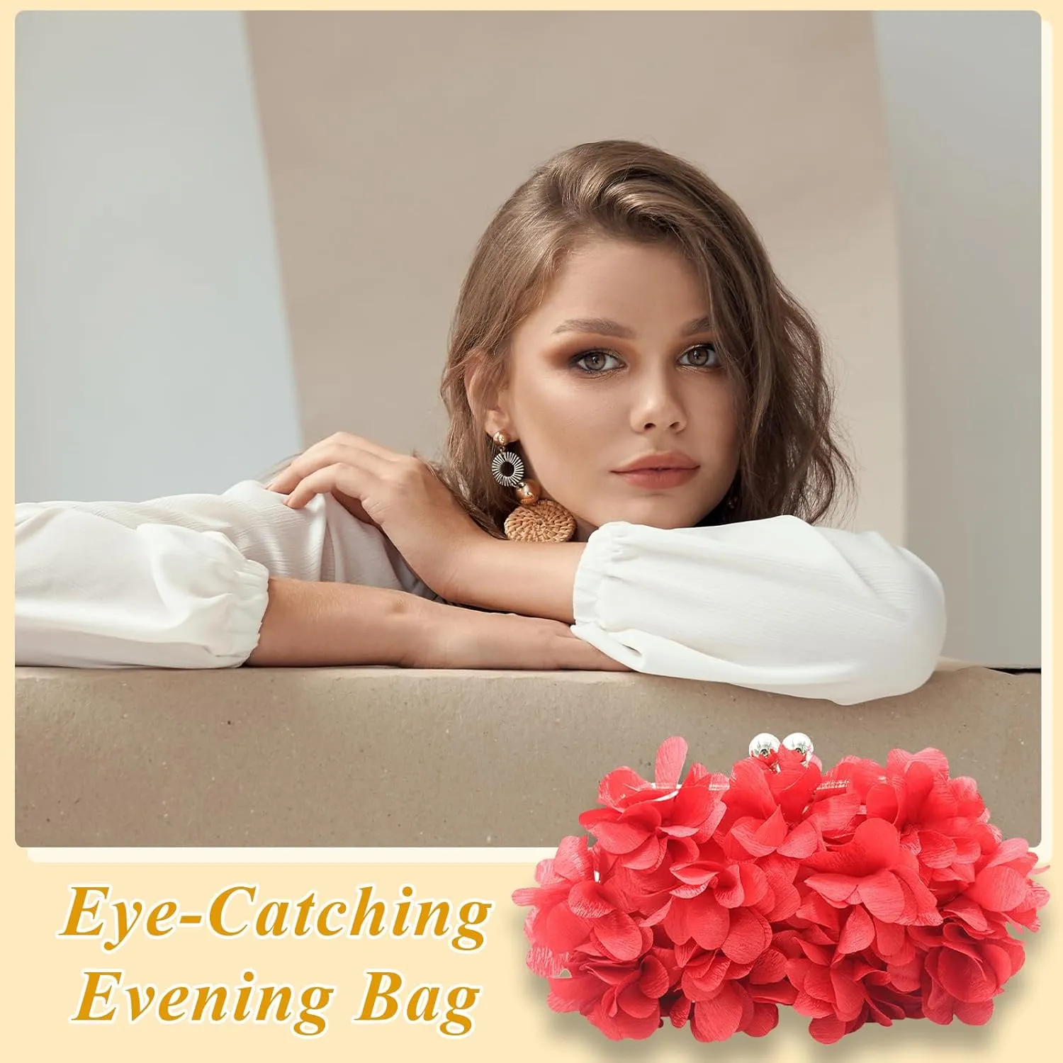Women Elegant Evening Purse, Small Floral Clutch Bag with Detachable Chain for Wedding, Party, Prom