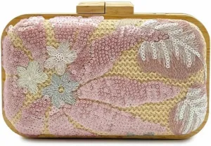 Women Embroidered Sequin Flower Evening Bag Glitter Beaded Handbag Straw Woven Clutch Purse with Chain for Party