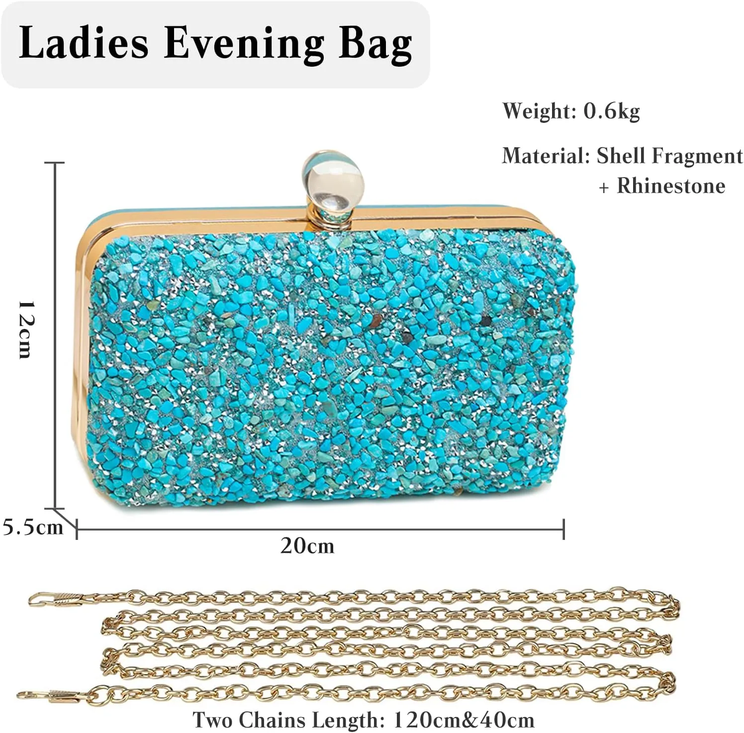Women Evening Bag Rhinestone Clutch Bag Ladies Handbag With Detachable Chain Bridal Wedding Purse