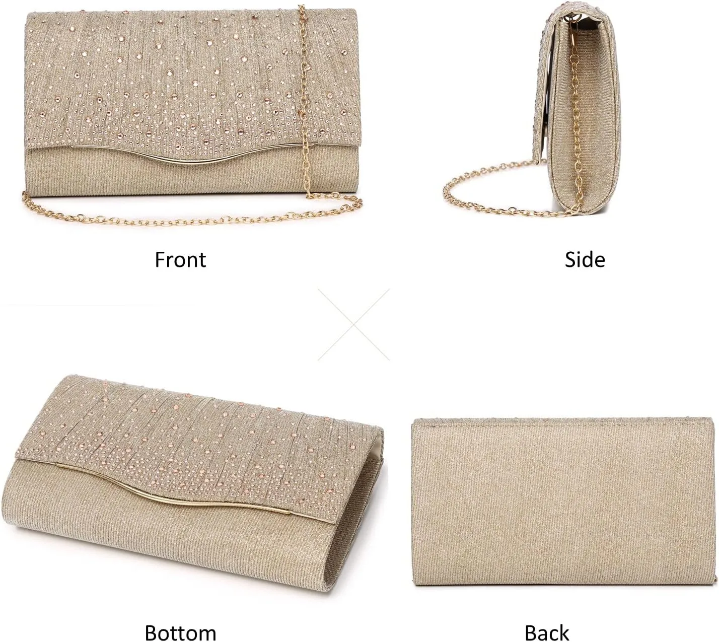 Women Evening Bags Glitter Sequins Clutch Purses for Women Shiny Envelope Handbag Formal Wedding Party Prom Purse