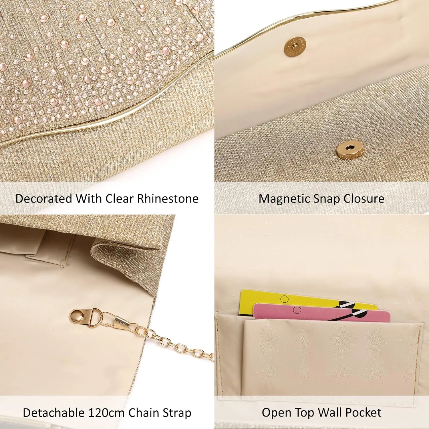 Women Evening Bags Glitter Sequins Clutch Purses for Women Shiny Envelope Handbag Formal Wedding Party Prom Purse