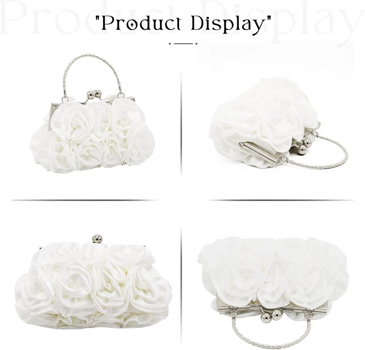 Women Evening Clutch Bag Floral Satin Small Purses with Detachable Strap for Wedding, Party, Prom