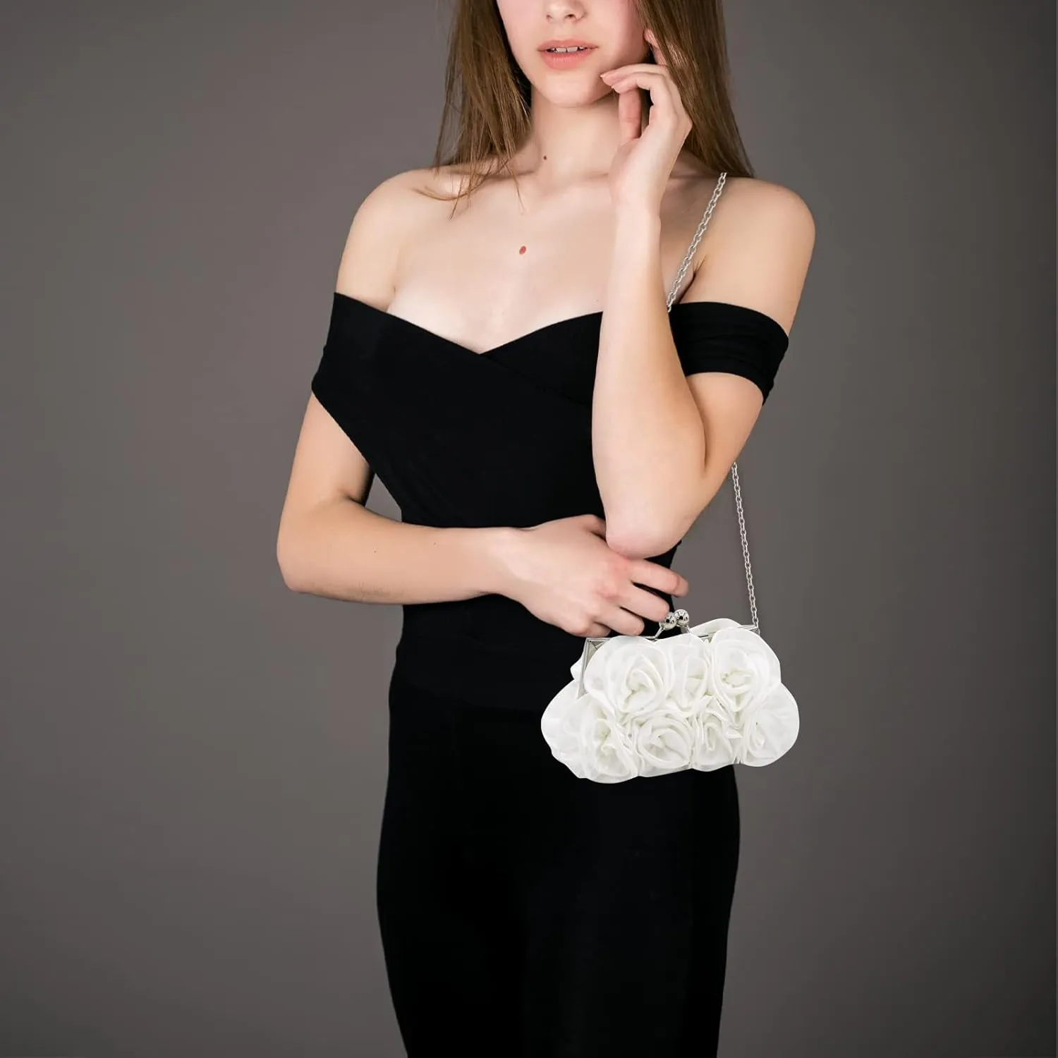 Women Evening Clutch Bag Floral Satin Small Purses with Detachable Strap for Wedding, Party, Prom