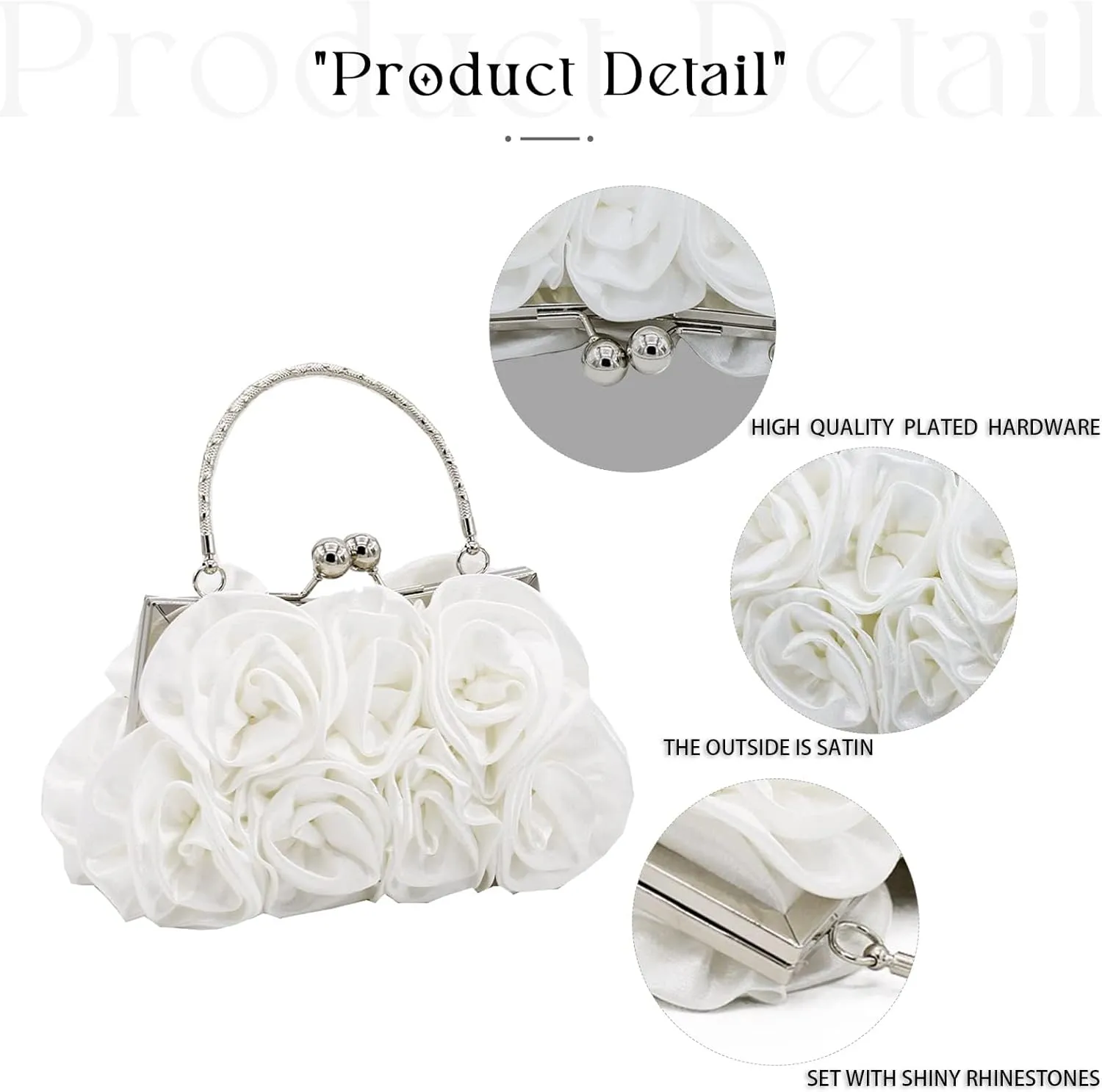 Women Evening Clutch Bag Floral Satin Small Purses with Detachable Strap for Wedding, Party, Prom