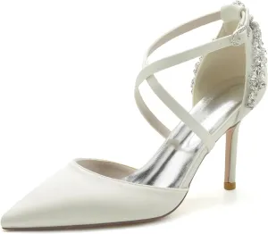 Women Fancy Strappy Stiletto High Heel Pumps Pointed Toe Rhinestone Sexy Evening Party Shoes