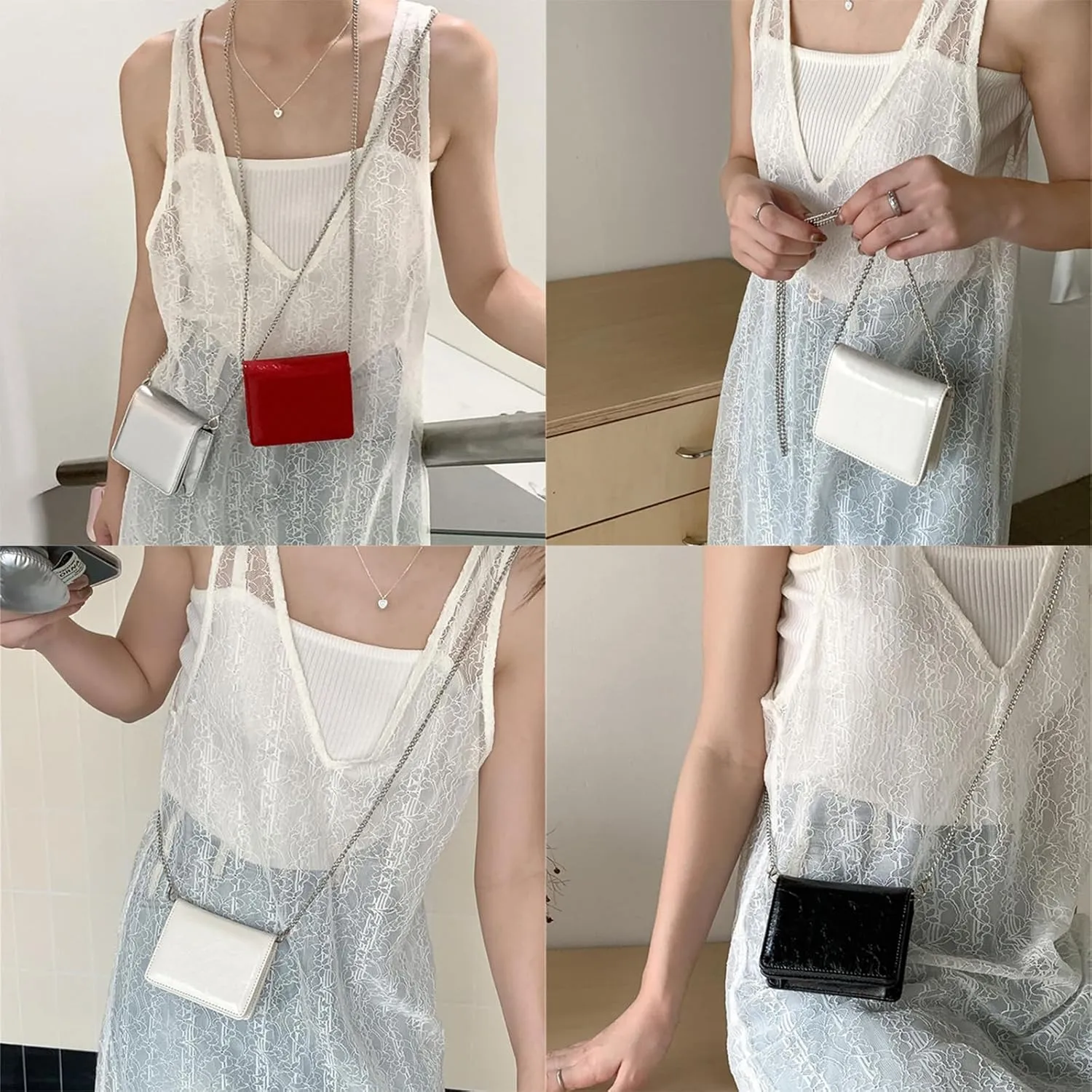 Women Fashion Small Purse Evening Bag with Crossbody Chain PU Leather Portable Coin Purse Lipsticks Earphone Organizers