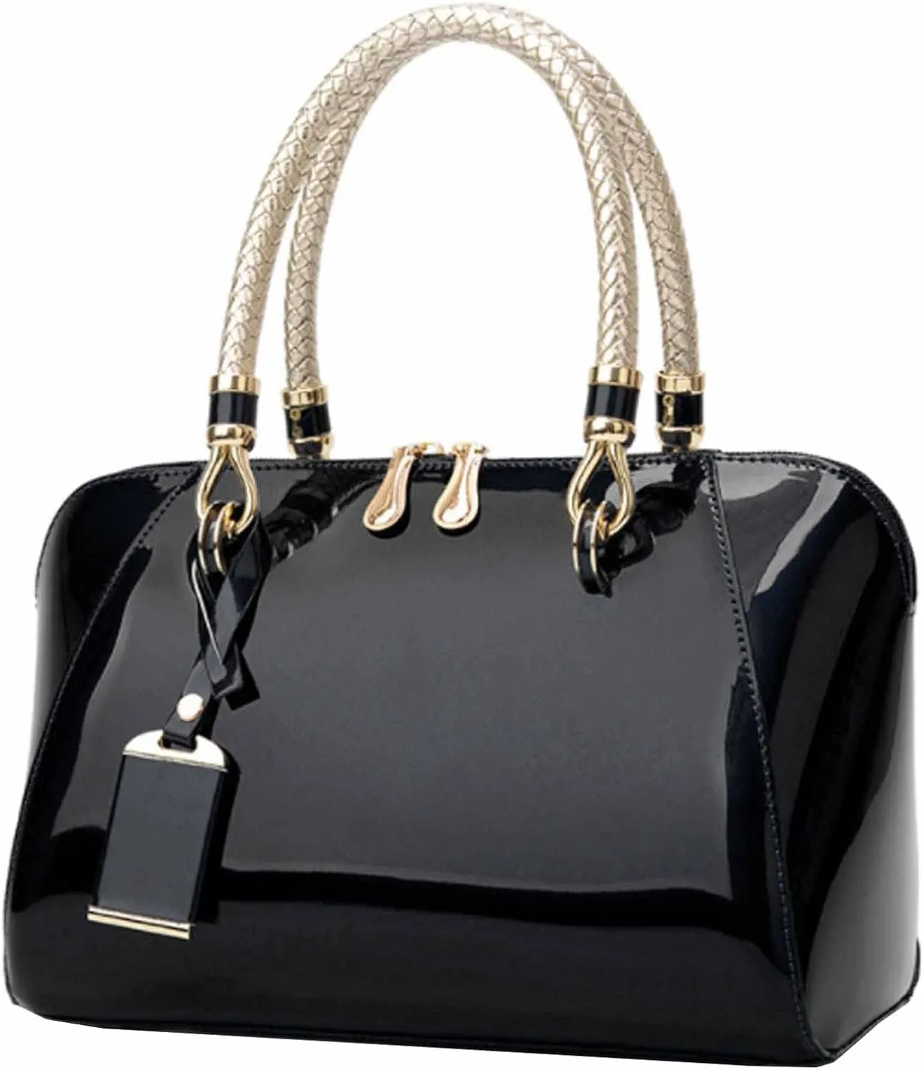 Women Handbags Shiny Paten PU Satchel Purse Shoulder Tote Top-Handle Crossbody Bag