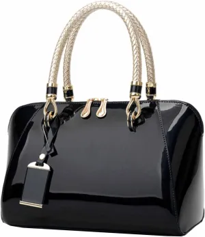 Women Handbags Shiny Paten PU Satchel Purse Shoulder Tote Top-Handle Crossbody Bag