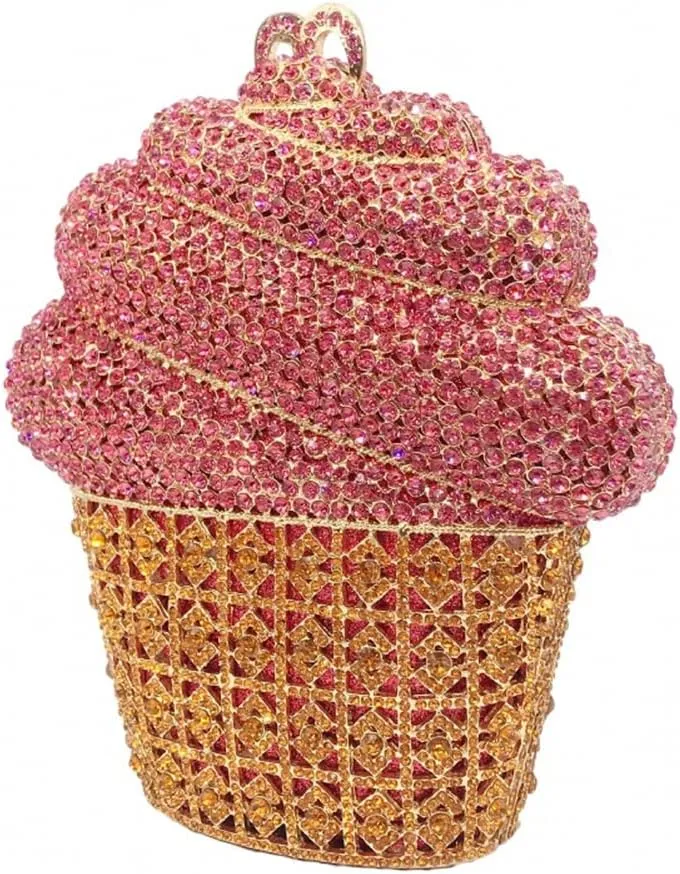 Women Ice Cream Shaped Evening Clutch Glitter Full Rhinestones Bag Girl Summer Dress Shoulder Bag