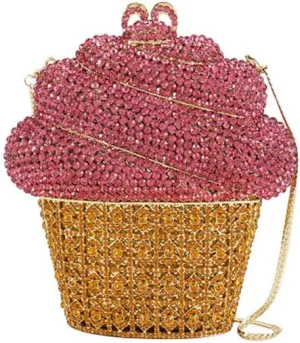 Women Ice Cream Shaped Evening Clutch Glitter Full Rhinestones Bag Girl Summer Dress Shoulder Bag