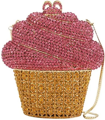 Women Ice Cream Shaped Evening Clutch Glitter Full Rhinestones Bag Girl Summer Dress Shoulder Bag