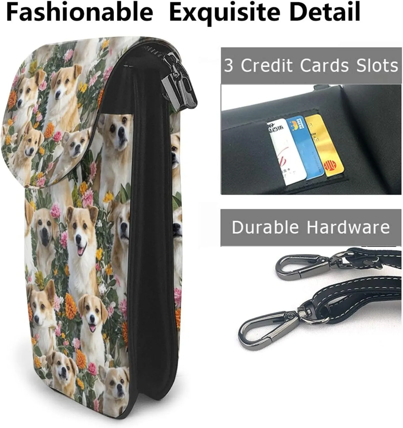 Women Ladies Girls Roomy Pockets Cell Phone Purse Dog Mom Life Floral Art Handbag Credit Card Holder, Water Resistant, Excersise Hip Hop Bag