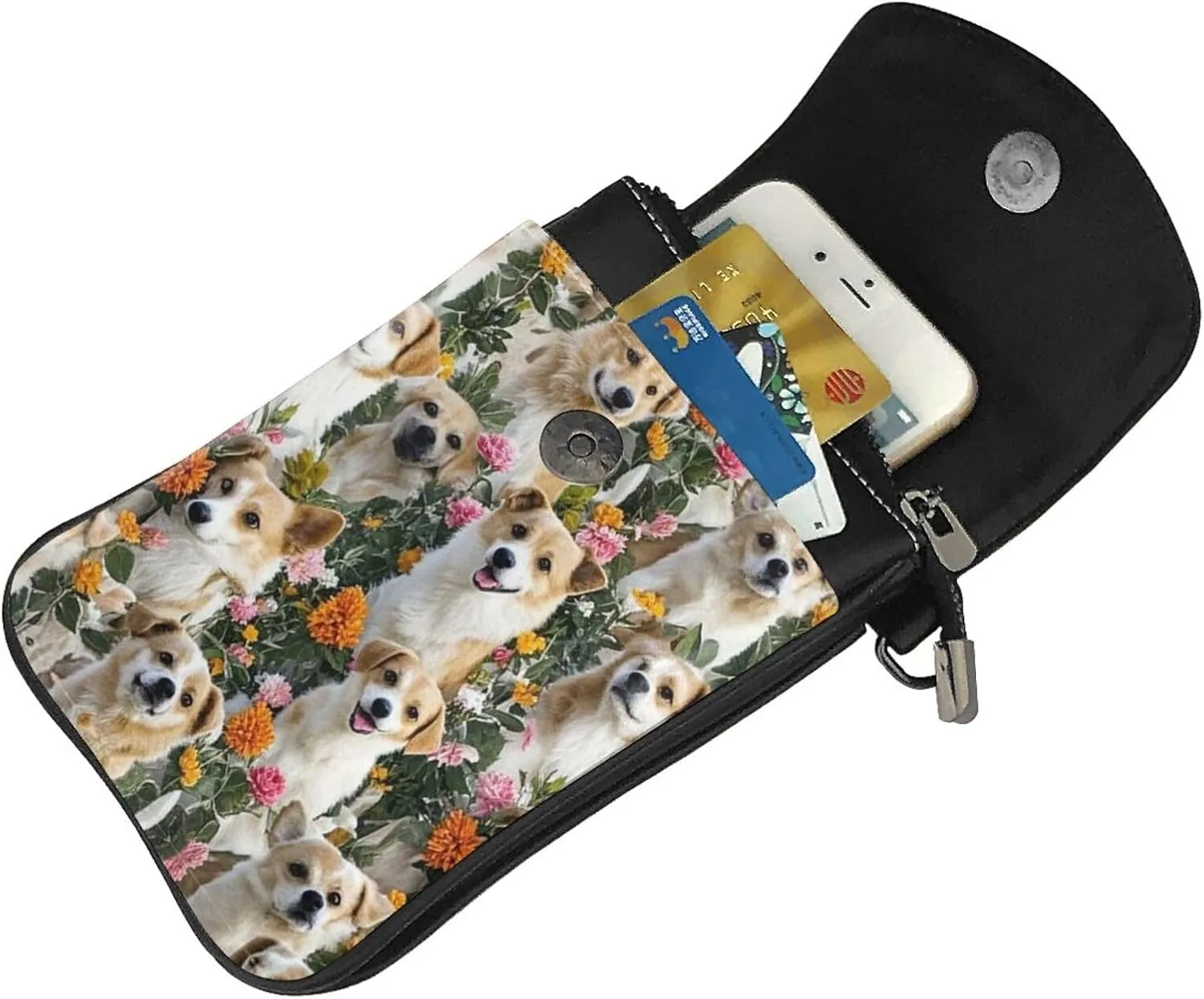 Women Ladies Girls Roomy Pockets Cell Phone Purse Dog Mom Life Floral Art Handbag Credit Card Holder, Water Resistant, Excersise Hip Hop Bag