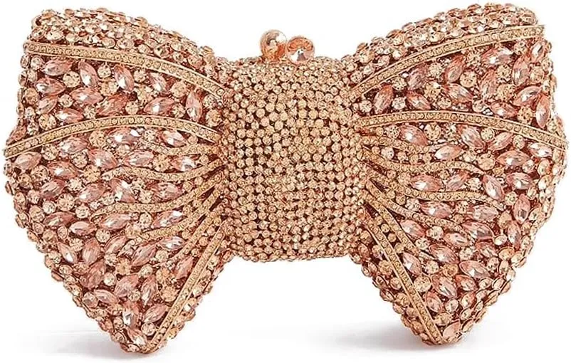 Women Luxury Bowknot Shaped Evening Clutch Sparkling Rhinestones Handbag for Banquet Wedding Party