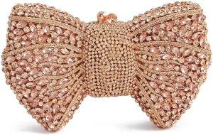 Women Luxury Bowknot Shaped Evening Clutch Sparkling Rhinestones Handbag for Banquet Wedding Party