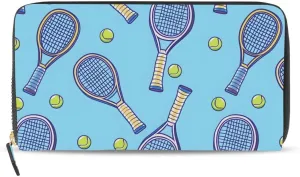 Women PU Leather Wallet Tennis Racket Pattern Money Credit Card Holder Organizer Purse