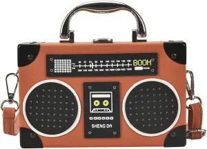 Women Retro Radio Shape Crossbody Bag, Hundred Dollar Bill Box Shoulder Bag, PU Leather Vintage Evening Clutch Purses
