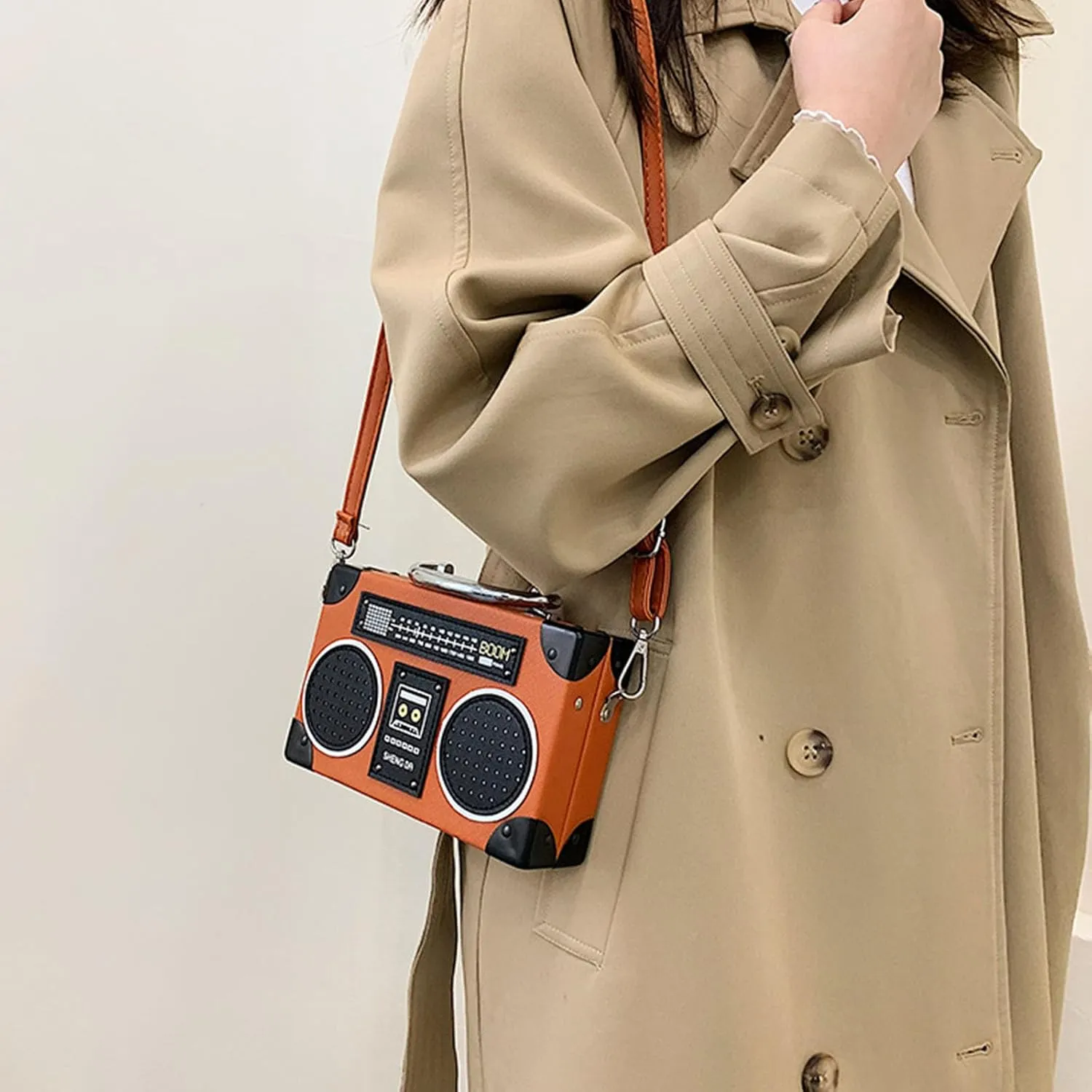 Women Retro Radio Shape Crossbody Bag, Hundred Dollar Bill Box Shoulder Bag, PU Leather Vintage Evening Clutch Purses