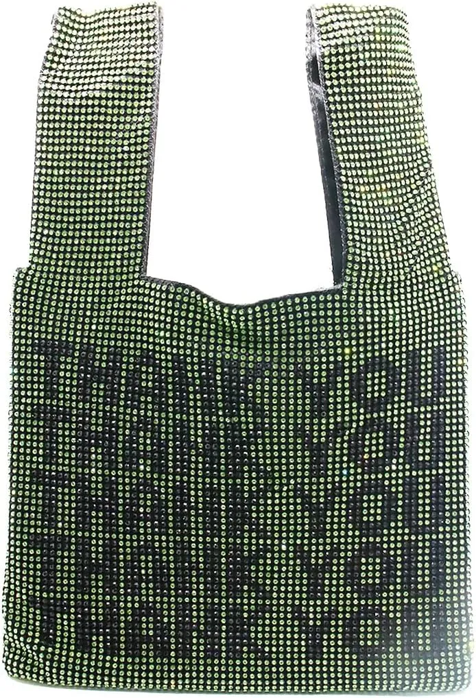 Women Rhinestone Evening Bag Shiny Printed Thankyou Handbag Trendy Shoulder Tote Glitter Soft Satchel for Prom