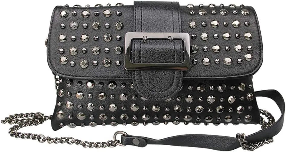 Women Rivet Cross Body Shoulder Bag Wristlet Wallet Clutch Handbag with Detachable Chain Shoulder Strap