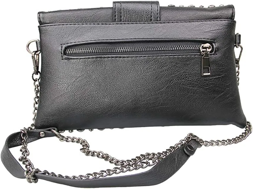 Women Rivet Cross Body Shoulder Bag Wristlet Wallet Clutch Handbag with Detachable Chain Shoulder Strap