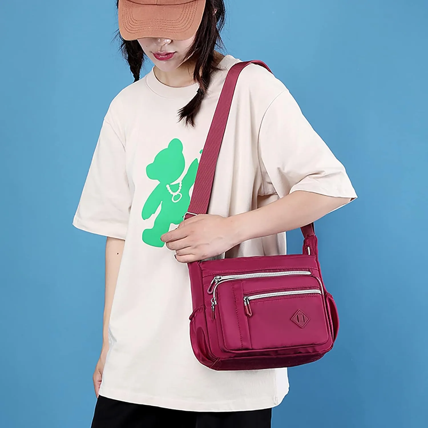 Women Shoulder Handbag Roomy Multiple Pockets Bag Ladies Crossbody Purse Fashion Tote Top Leather (Hot Pink, One Size)
