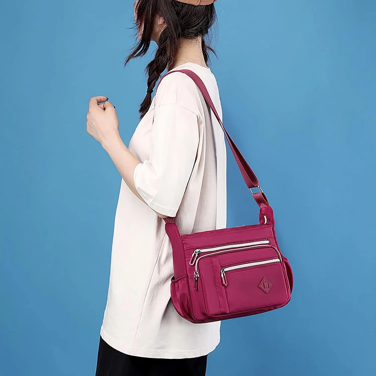 Women Shoulder Handbag Roomy Multiple Pockets Bag Ladies Crossbody Purse Fashion Tote Top Leather (Hot Pink, One Size)
