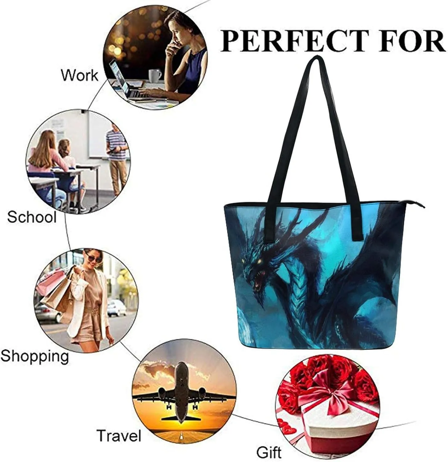Women Tote Bags Casual Handbags PU Leather Shoulder Travel Bag