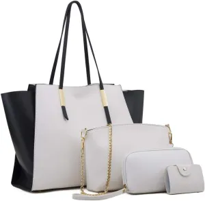 Women Work Tote Bag Fashion Handbag and Purses Leather Top Shoulder Bag Set 4pc