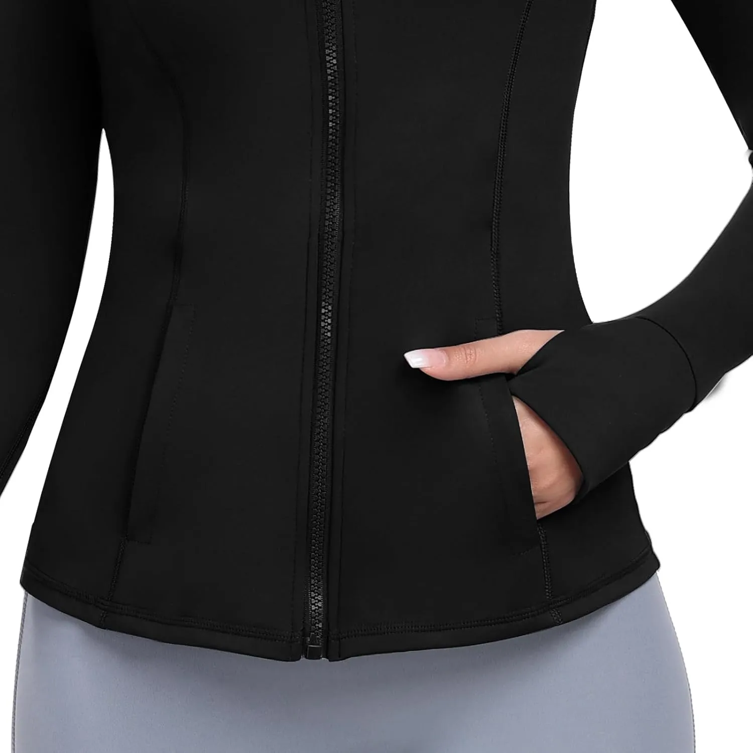 Women's Athletic Full Zip Lightweight Workout Jacket With Pockets Running Yoga Sportwear With Thumb Holes